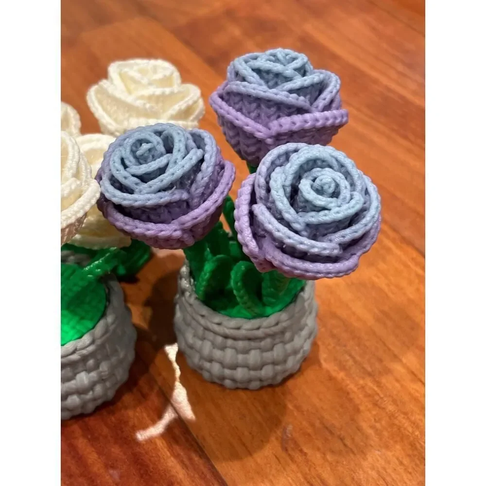 Mini Rose Bouquet in Woven Pot | Custom Colors | Desk & Home Décor Gift